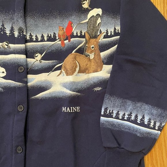 Vintage Artisans Designs Full Button Sweater Size XL Winter Snow Animals Graphic - Picture 2 of 4